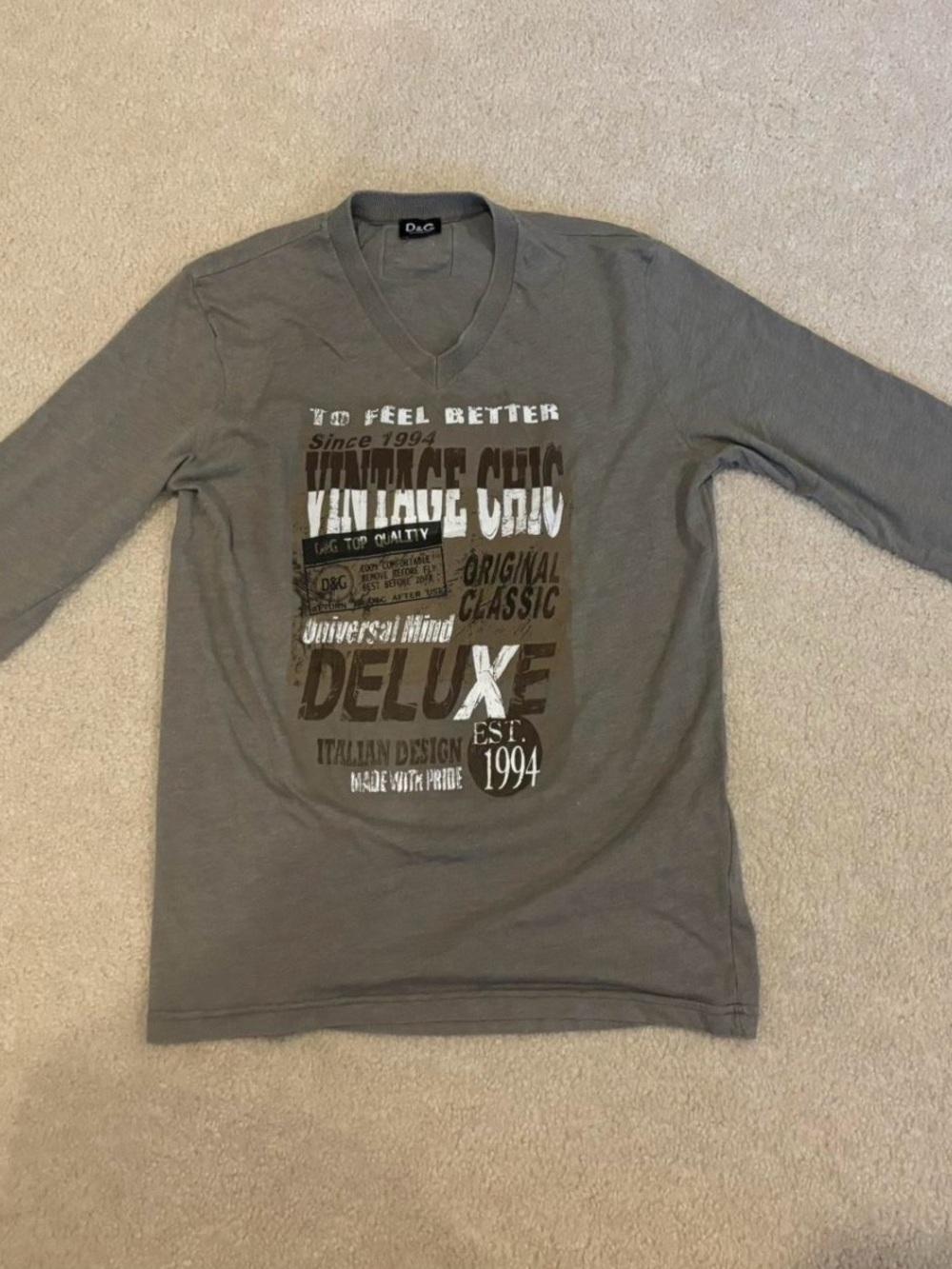 Dolce and Gabbana Long Sleeve Graphic Tee Grey D&G Vintage T Shirt Mens Small